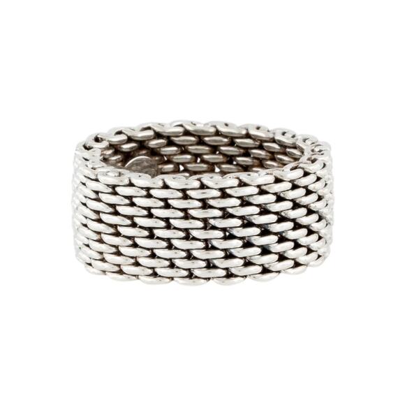 Tiffany & Co Somerset Mesh Ring 925 Sterling Sz 7.5 Includes dust bag